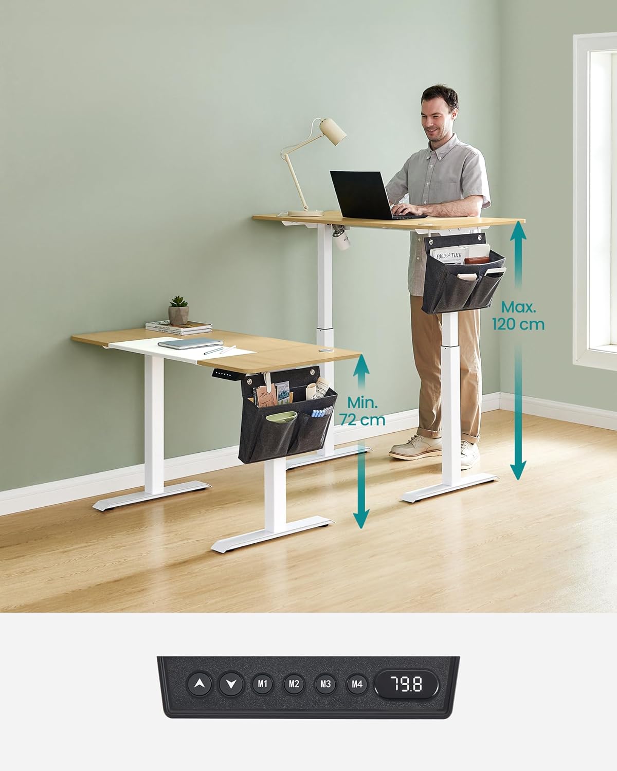 Električni radni stol podesive visine, 120 x 60 x (72–120) cm, boje hrasta i bijeli
