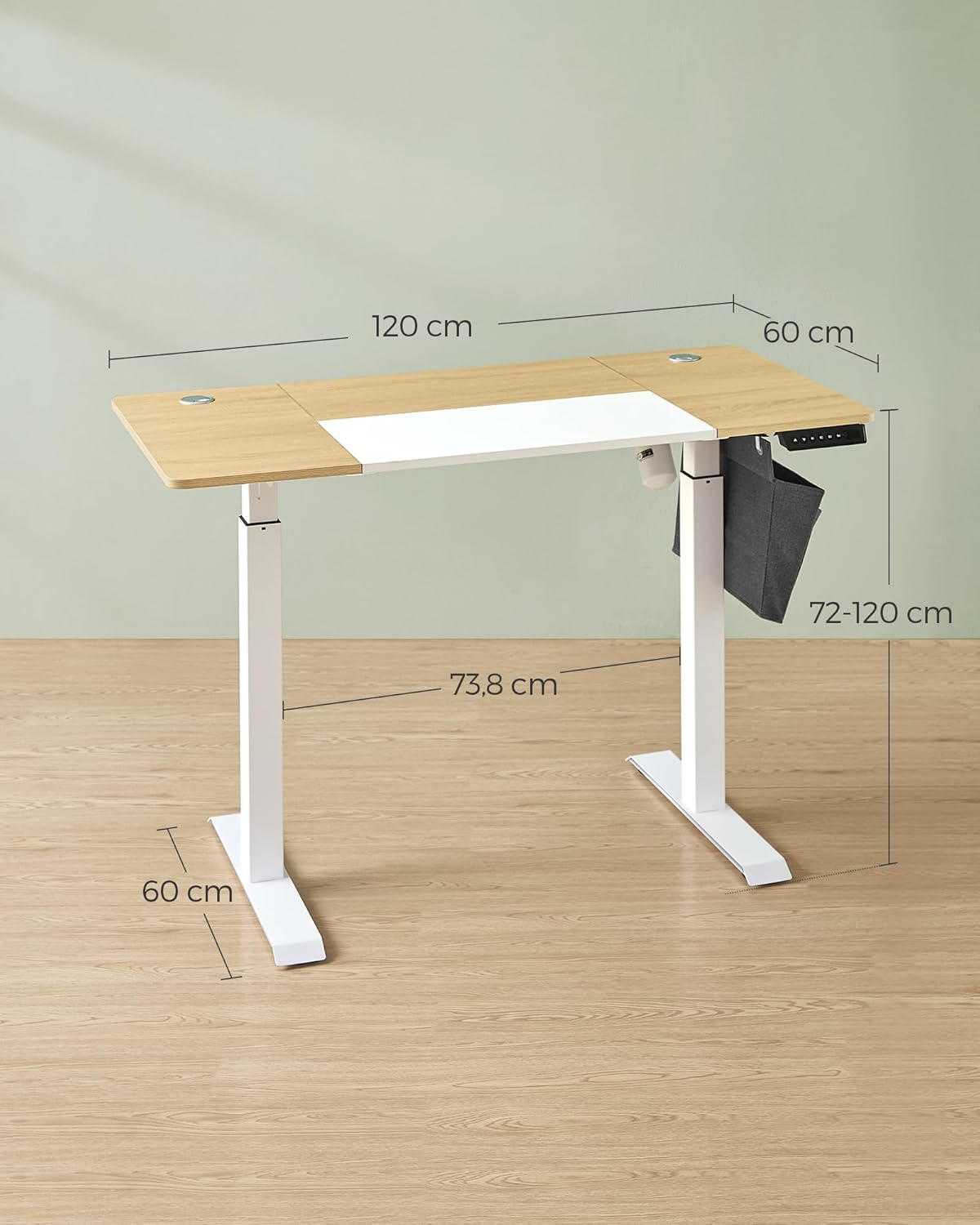 Električni radni stol podesive visine, 120 x 60 x (72–120) cm, boje hrasta i bijeli