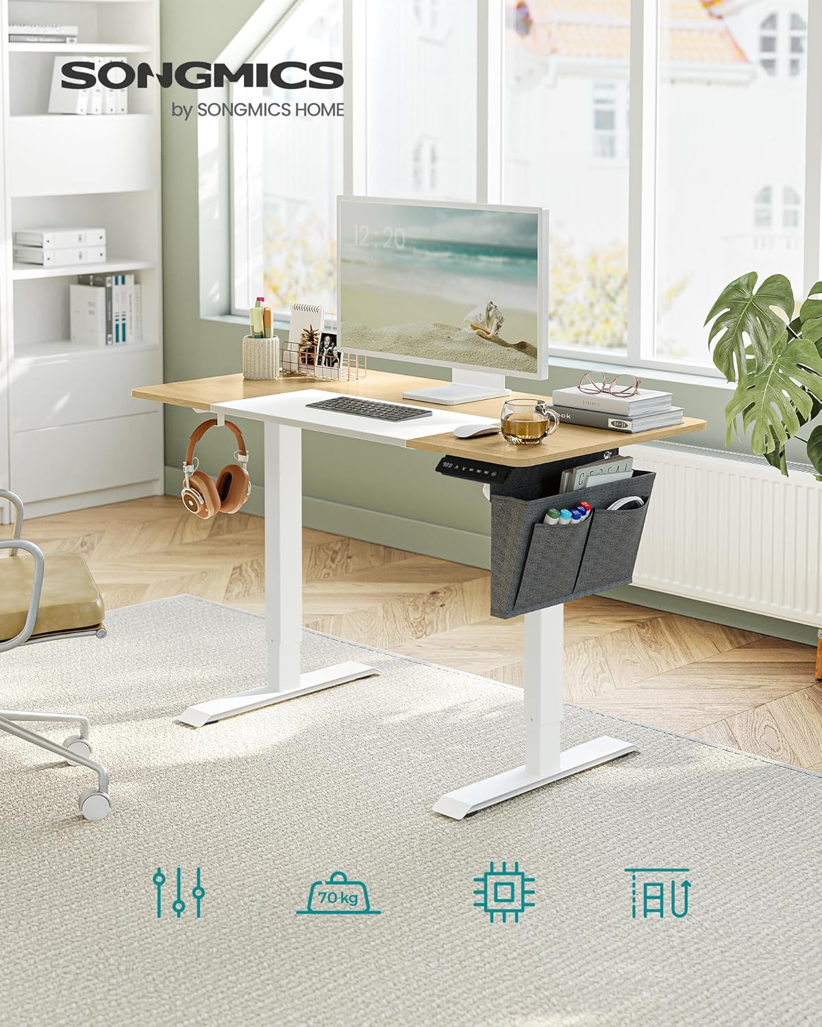 Električni radni stol podesive visine, 120 x 60 x (72–120) cm, boje hrasta i bijeli