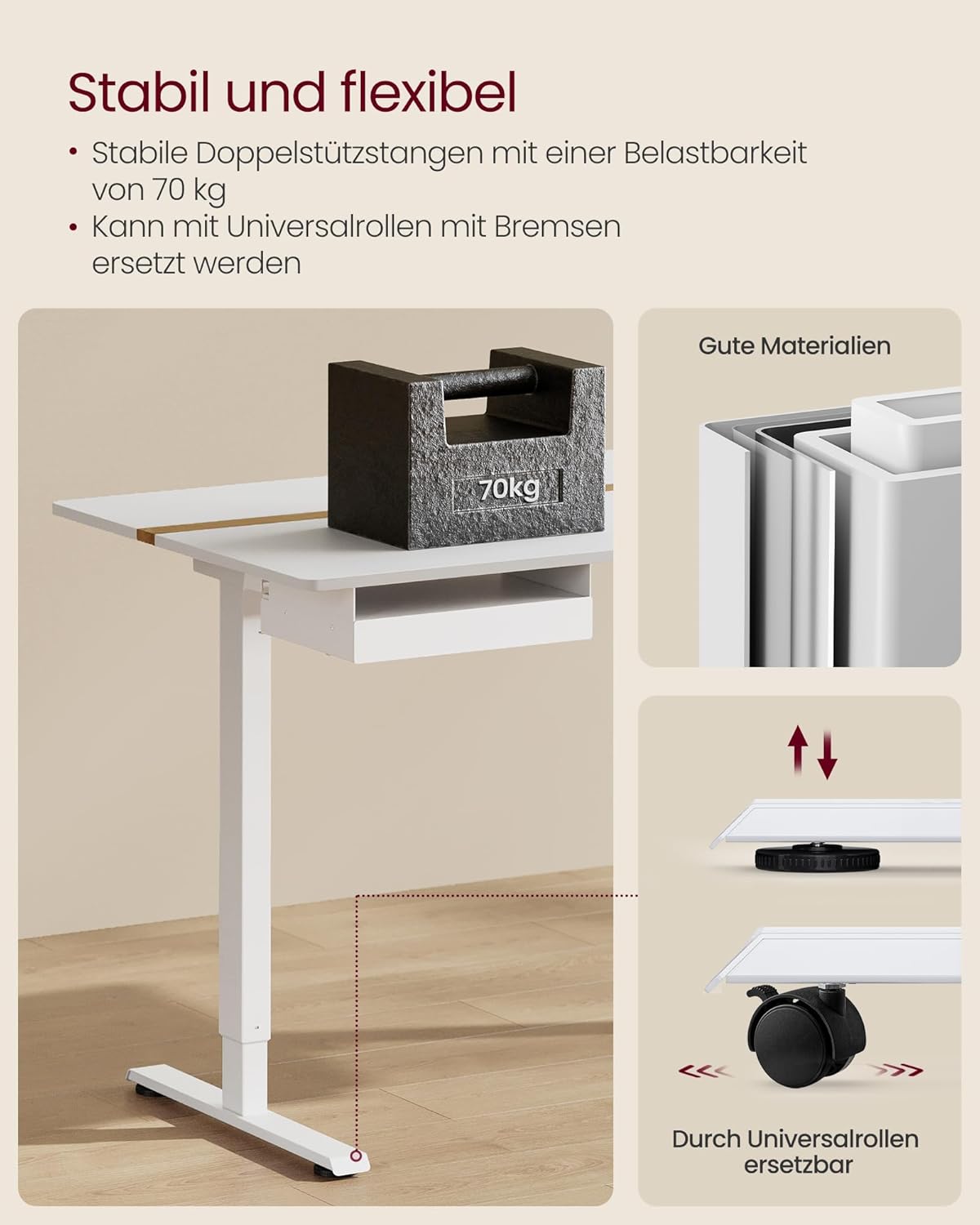 Električni radni stol podesive visine, 160 x 70 x (72–120) cm, hrast i bijele boje