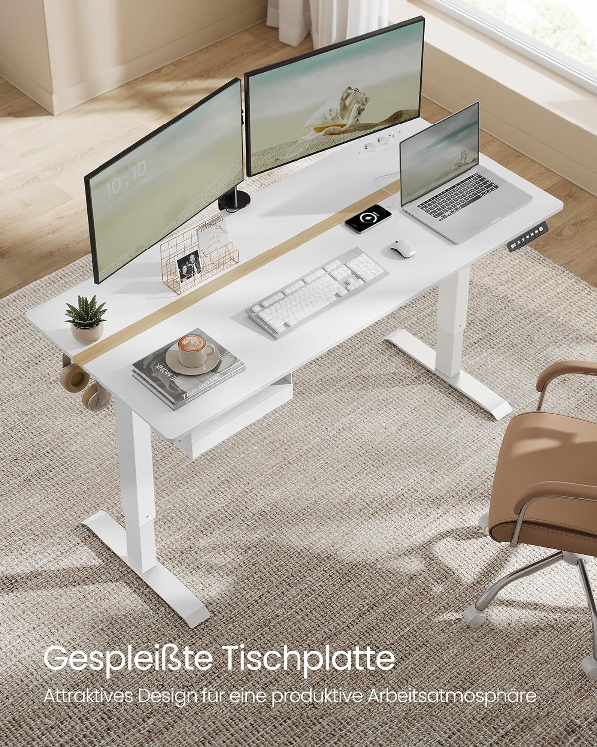 Električni radni stol podesive visine, 160 x 70 x (72–120) cm, hrast i bijele boje