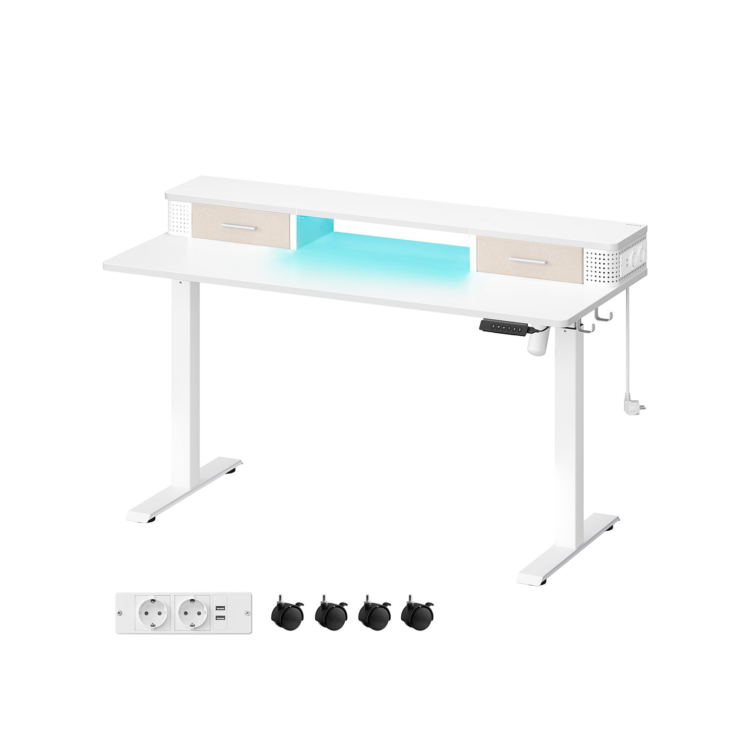 Električni radni stol podesive visine s LED osvjetljenjem, 60 x 120 x (72-120) cm, bijeli