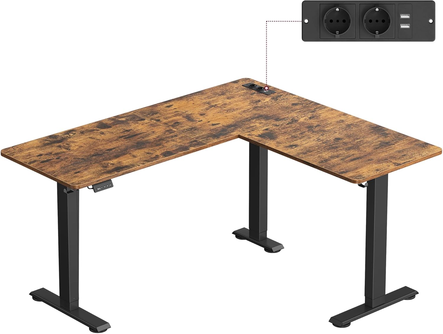 Električni stol, L-oblika, podesive visine, 140 x 160 cm, smeđe i crne boje | VASAGLE-VASAGLE-Vita Home