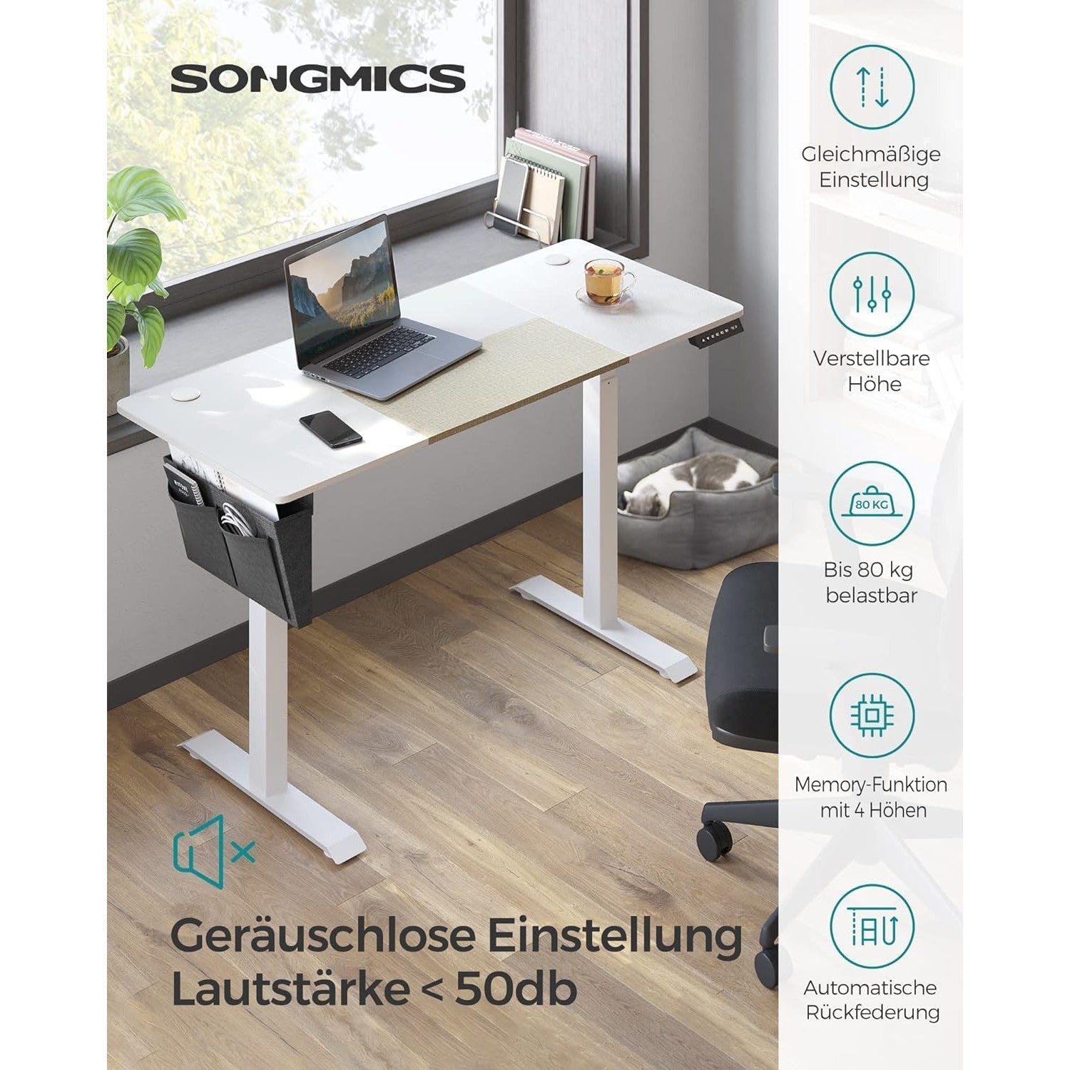 Električni stol podesiv po visini, 60 x 140 x (72-120) cm, bež-bijeli | SONGMICS-vitahome.hr