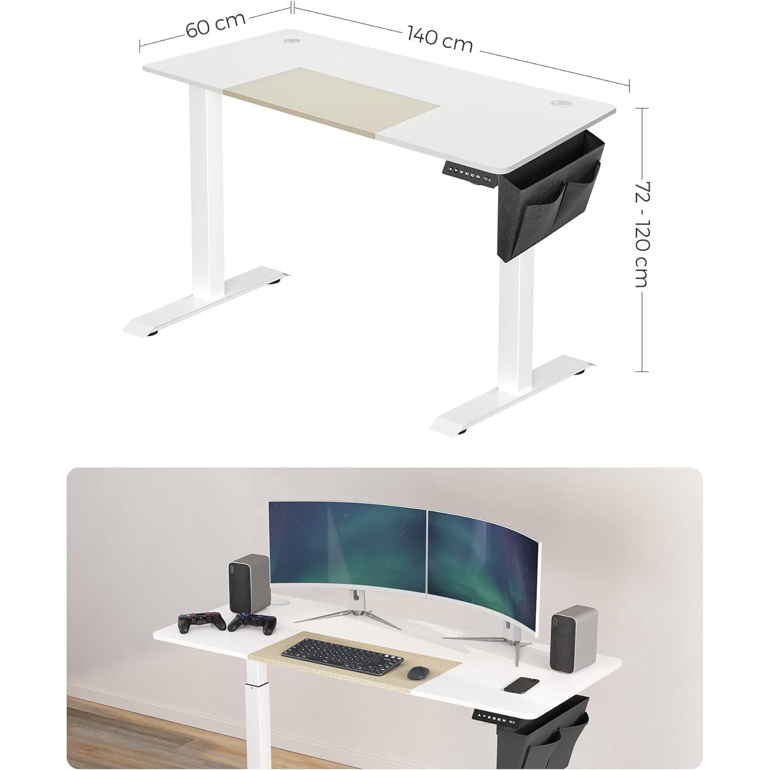 Električni stol podesiv po visini, 60 x 140 x (72-120) cm, bež-bijeli | SONGMICS-vitahome.hr