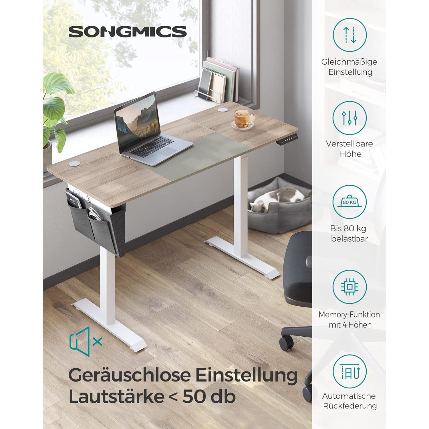 Električni stol podesiv po visini, 60 x 140 x (72-120) cm, bijelo sivi | SONGMICS-vitahome.hr