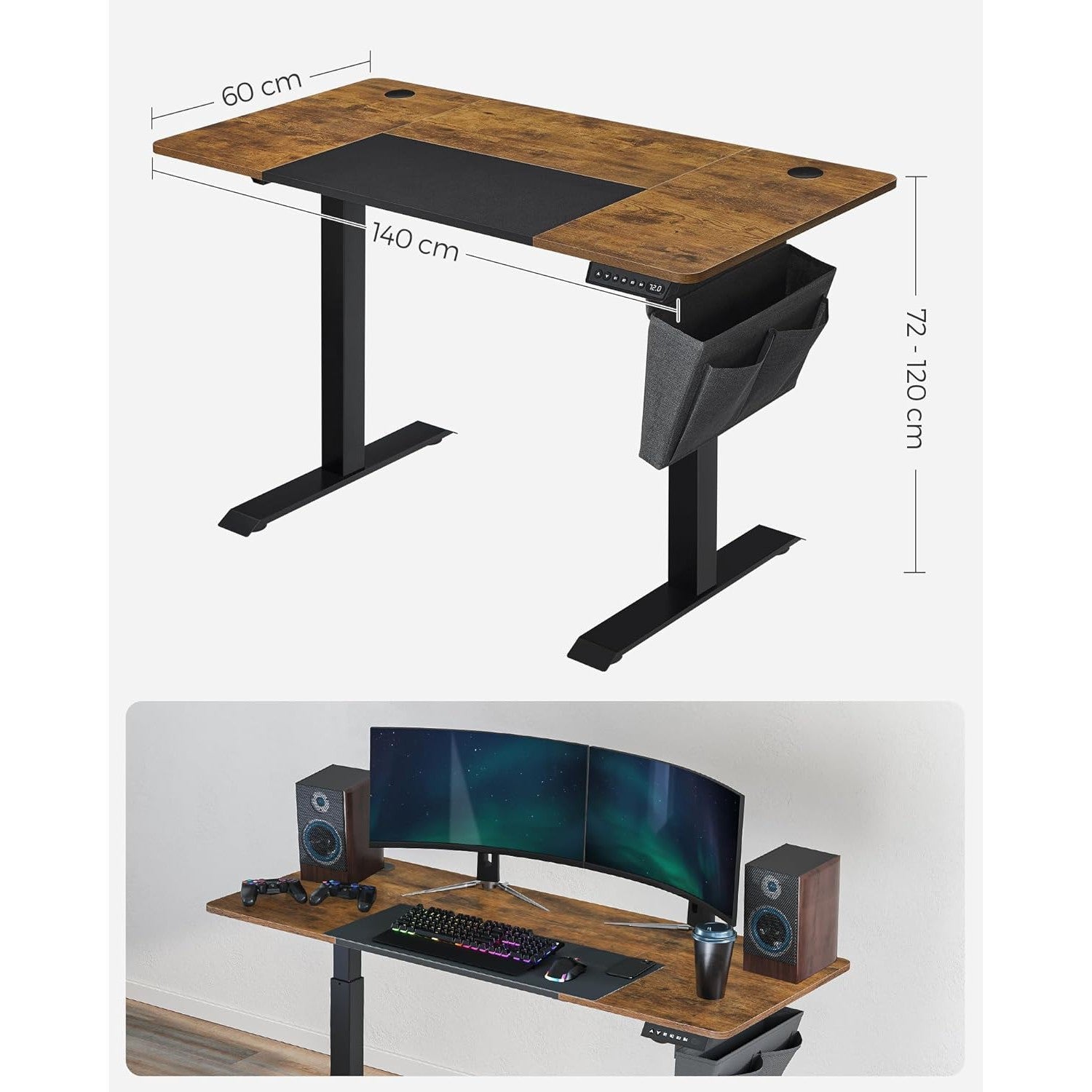 Električni stol podesiv po visini, 60 x 140 x (72-120) cm | SONGMICS-vitahome.hr