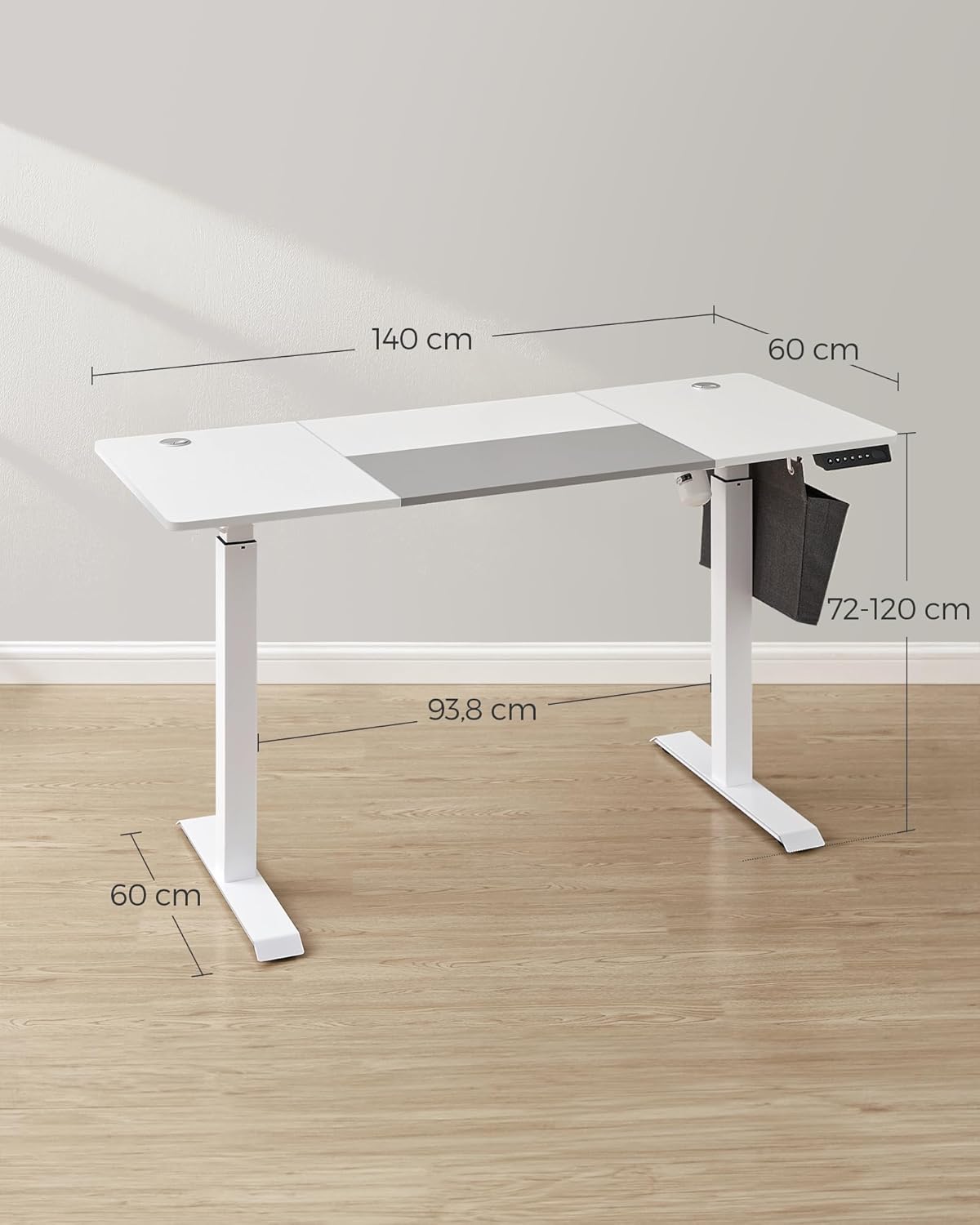 Električni stol podesive visine, 60 x 140 x (72-120), bijele i sive boje | SONGMICS-vitahome.hr