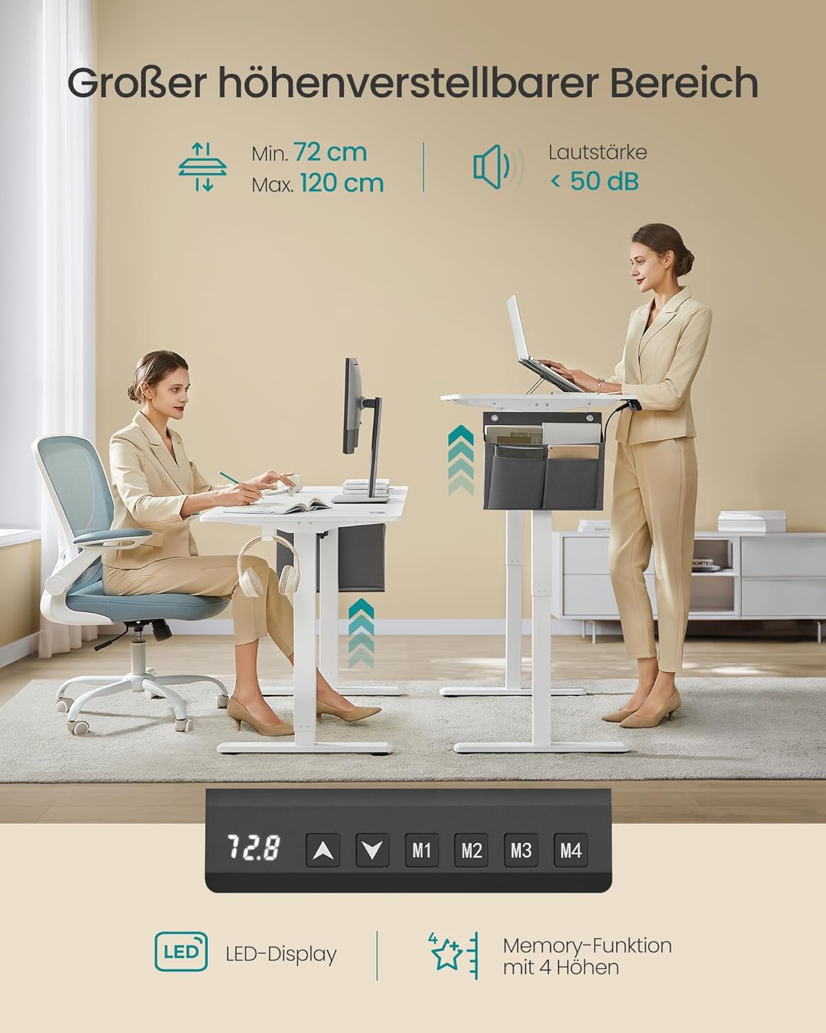 Električni stol podesive visine, 60 x 140 x 72–120 cm, bijeli | SONGMICS-SONGMICS-Vita Home