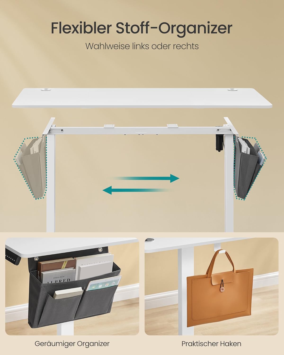 Električni stol podesive visine, 60 x 140 x 72–120 cm, bijeli | SONGMICS-SONGMICS-Vita Home