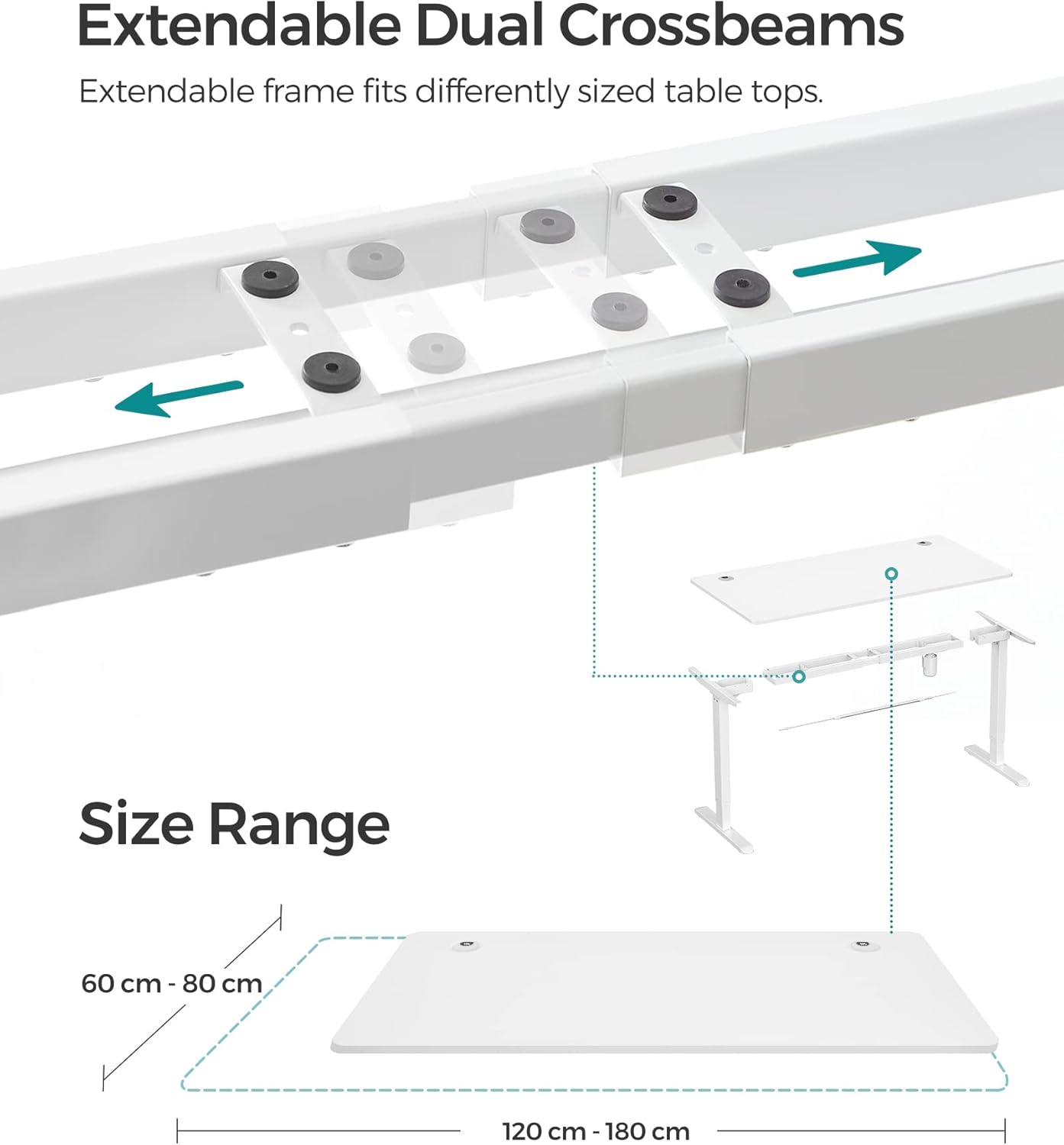 Električni stol podesive visine, 70 x 140 x (73-114) cm, bijele boje-SONGMICS-Vita Home