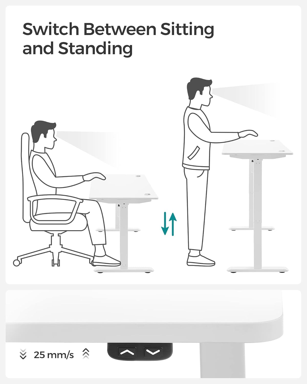 Električni stol podesive visine, 70 x 140 x (73-114) cm, bijele boje-SONGMICS-Vita Home