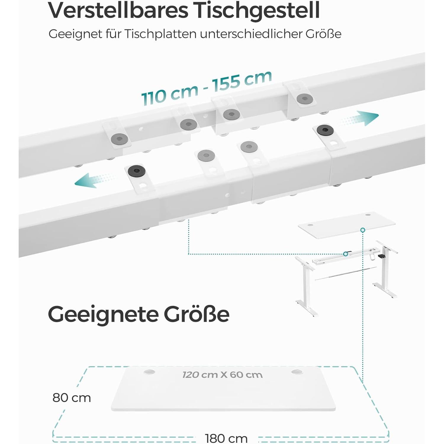 elektromos íróasztal, állítható magasságú, 120 x 60 cm, fehér-SONGMICS-Vita Home