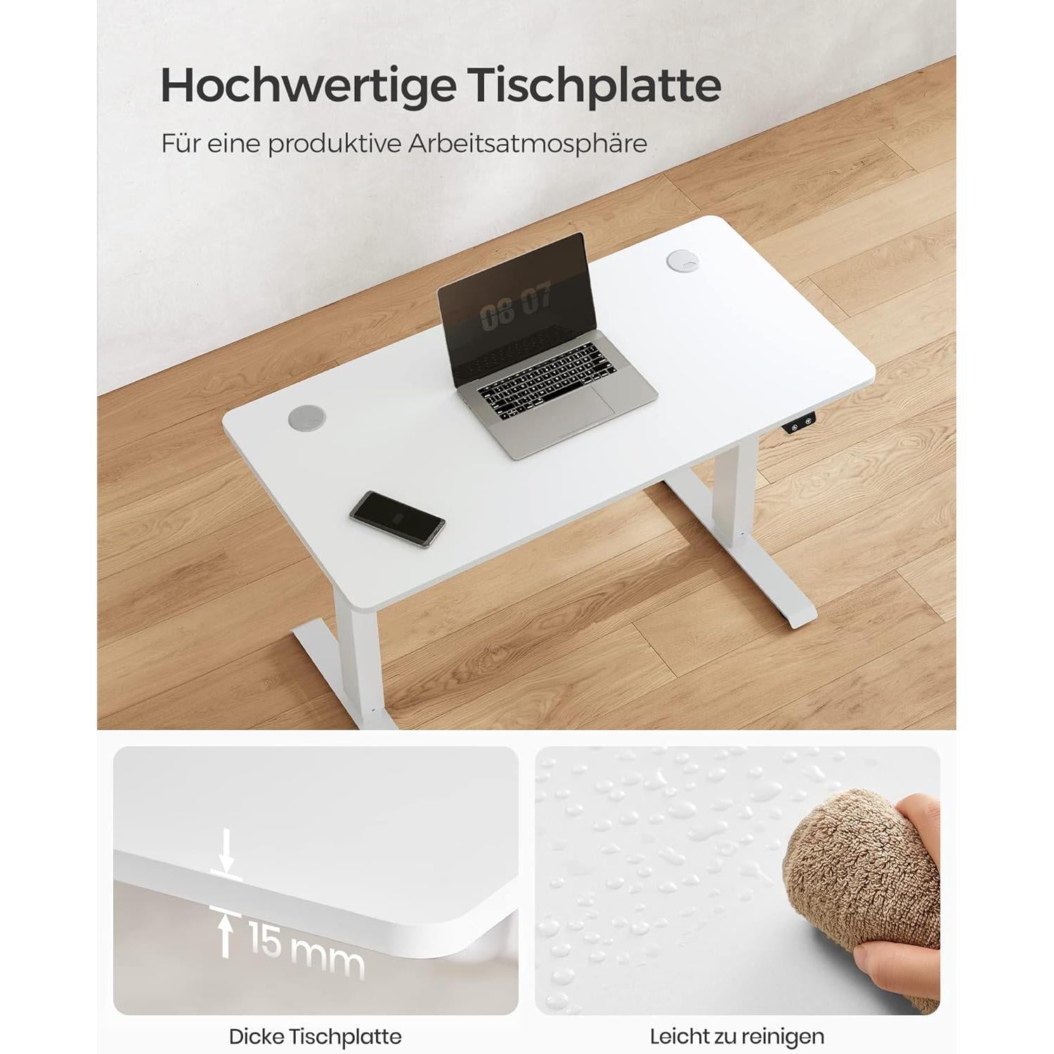 elektromos íróasztal, állítható magasságú, 120 x 60 cm, fehér-SONGMICS-Vita Home