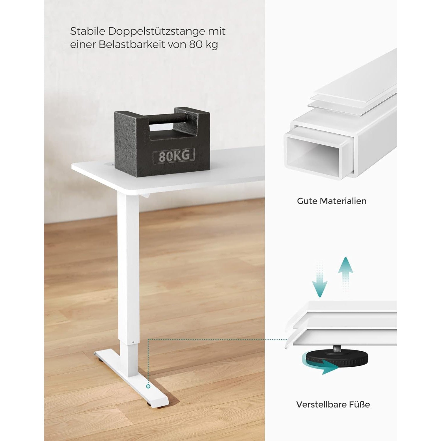 elektromos íróasztal, állítható magasságú, 120 x 60 cm, fehér-SONGMICS-Vita Home