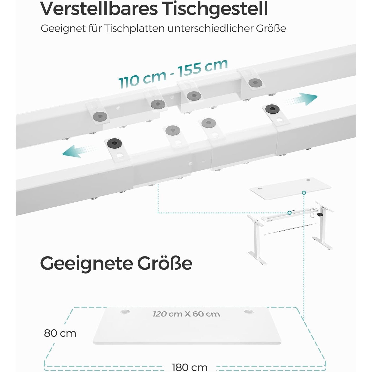 elektromos íróasztal, állítható magasságú, 120 x 60 cm, fehér-SONGMICS-Vita Home