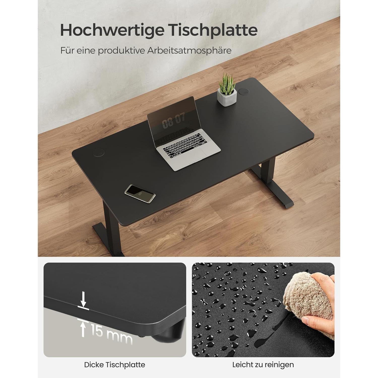 Elektromos íróasztal, magasságállítható, asztali állvány, motoros asztalváz, 120 x 60 x (73-114) cm, acél, fekete-SONGMICS-Vita Home