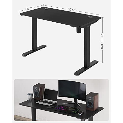 Elektromos íróasztal, magasságállítható, asztali állvány, motoros asztalváz, 120 x 60 x (73-114) cm, acél, fekete-SONGMICS-Vita Home