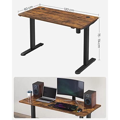 Elektromos íróasztal, magasságállítható, asztali állvány, motoros asztalváz, 120 x 60 x (73-114) cm, acél, vintage barna/fekete-SONGMICS-Vita Home