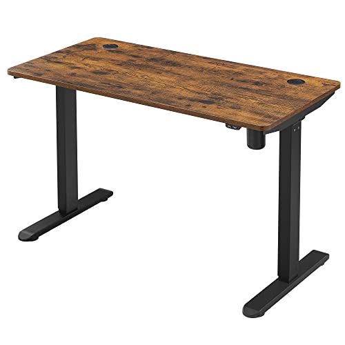 Elektromos íróasztal, magasságállítható, asztali állvány, motoros asztalváz, 120 x 60 x (73-114) cm, acél, vintage barna/fekete-SONGMICS-Vita Home