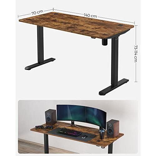 Elektromosan Állítható Magasságú Íróasztal, 70 x 140 x (70-118) cm, Vintage Barna-Fekete-SONGMICS-Vita Home