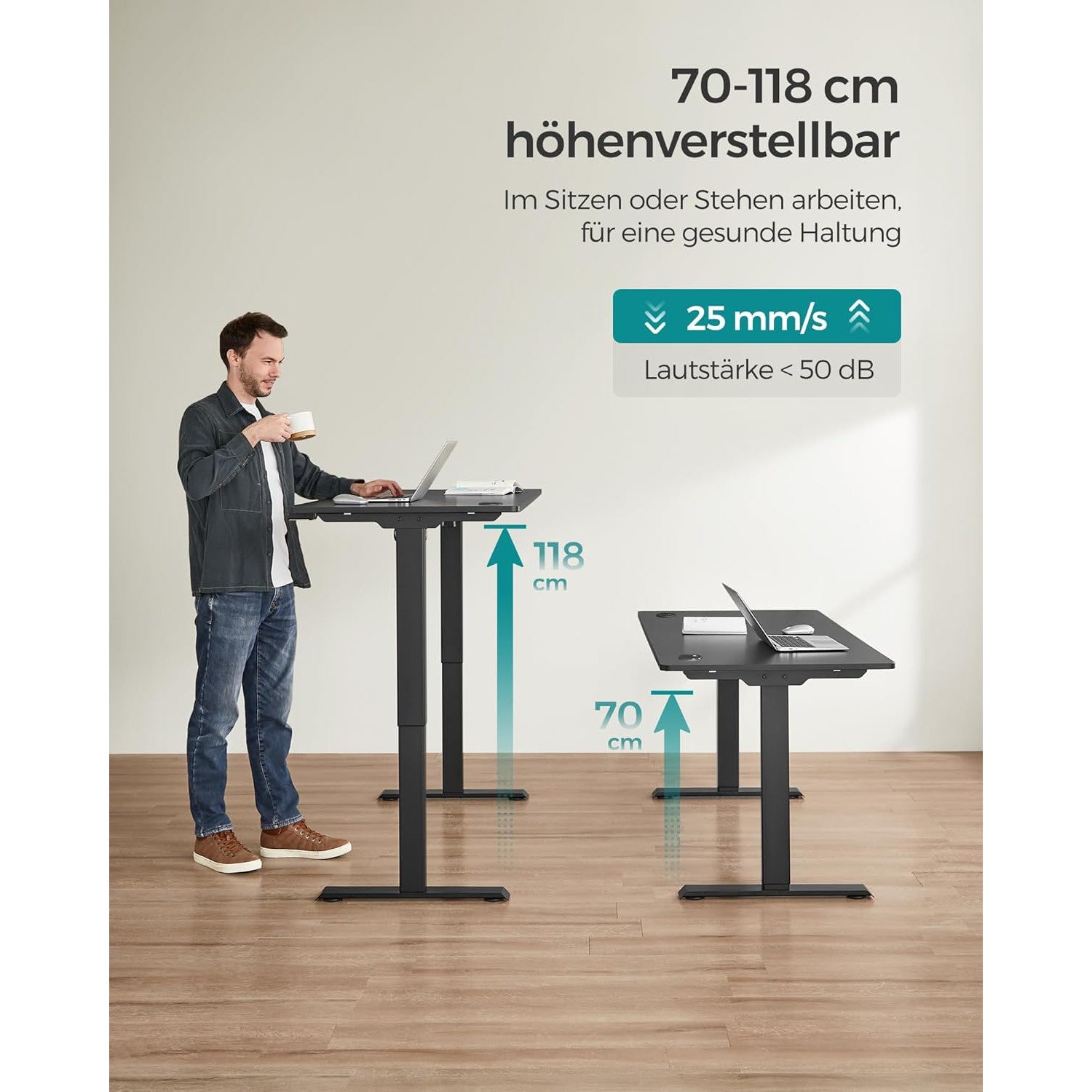 elektromosan állítható magasságú íróasztal, 70 x 140 x (73-114) cm, fekete-SONGMICS-Vita Home