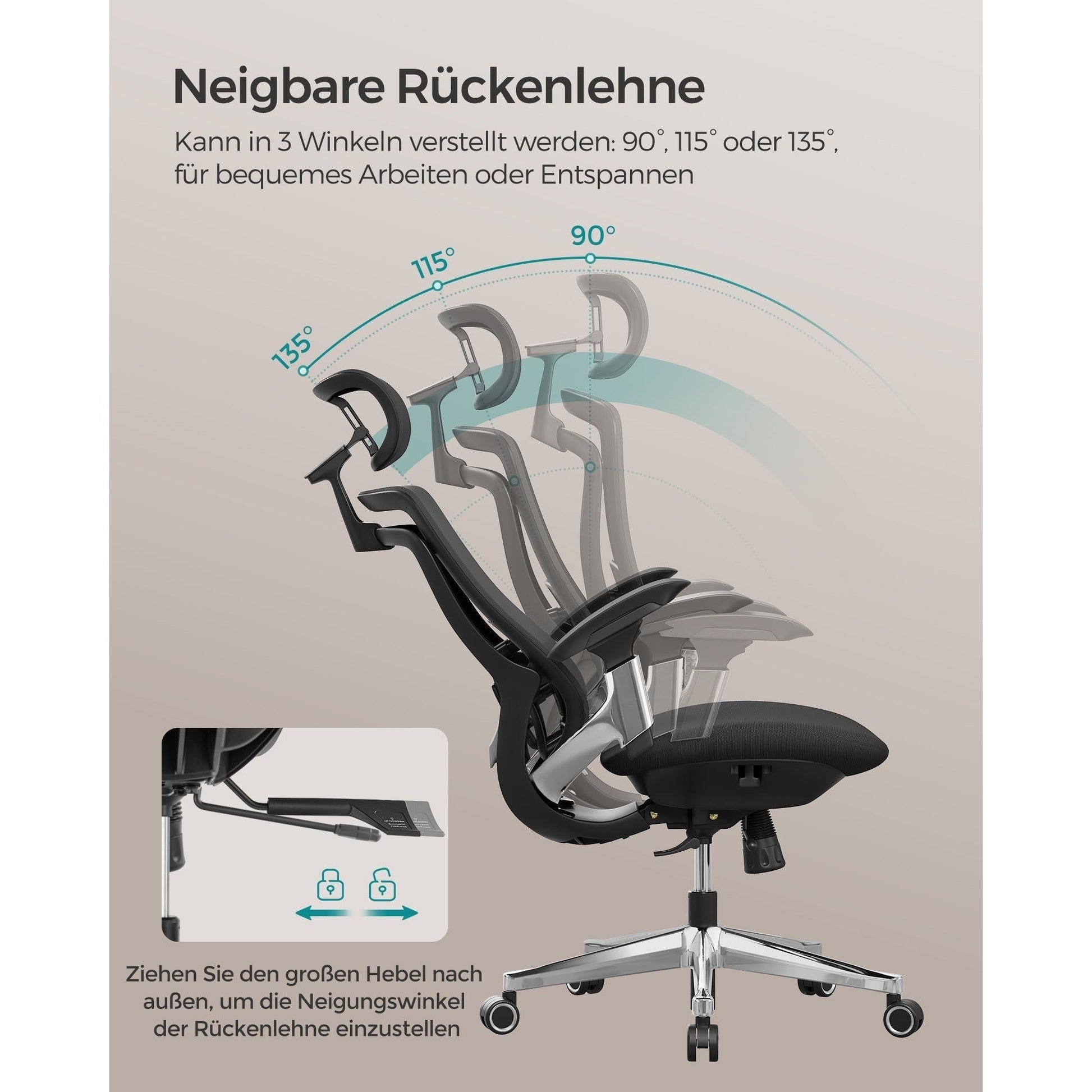 Ergonomikus, állítható, dönthető irodai szék, fekete-SONGMICS-Vita Home