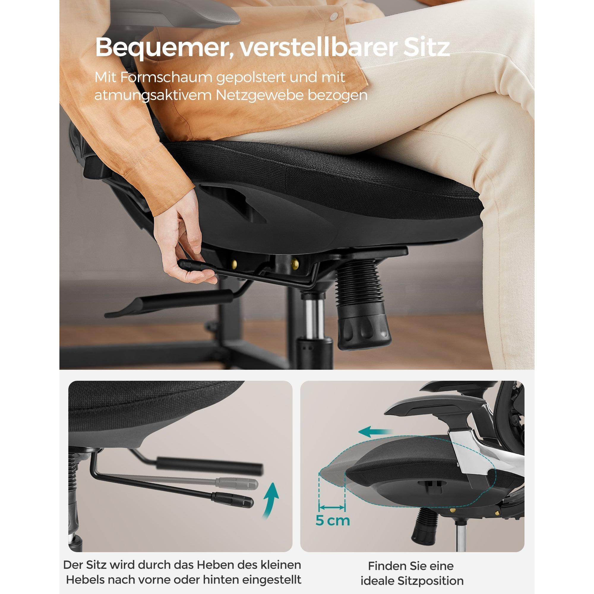 Ergonomikus, állítható, dönthető irodai szék, fekete-SONGMICS-Vita Home