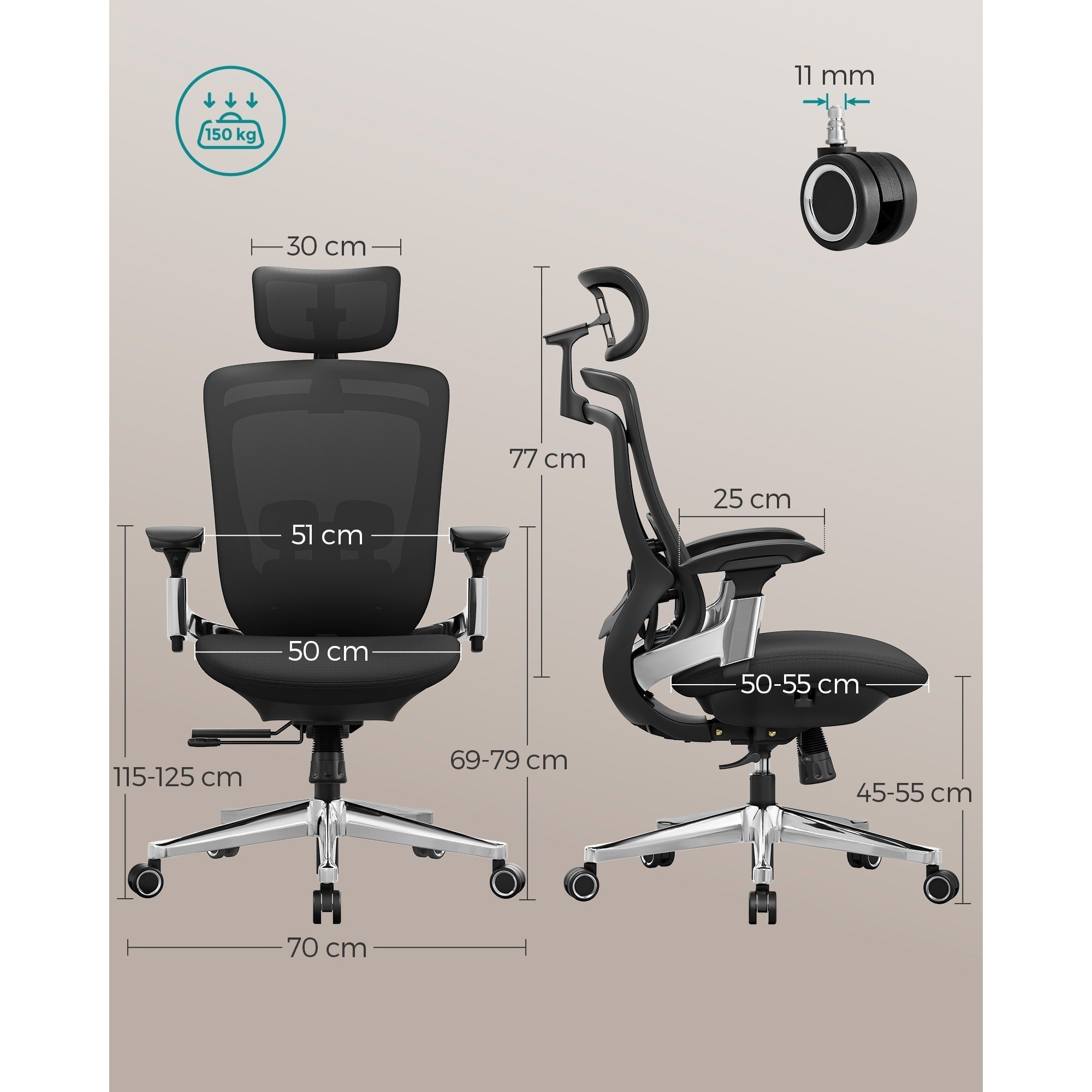 Ergonomikus, állítható, dönthető irodai szék, fekete-SONGMICS-Vita Home