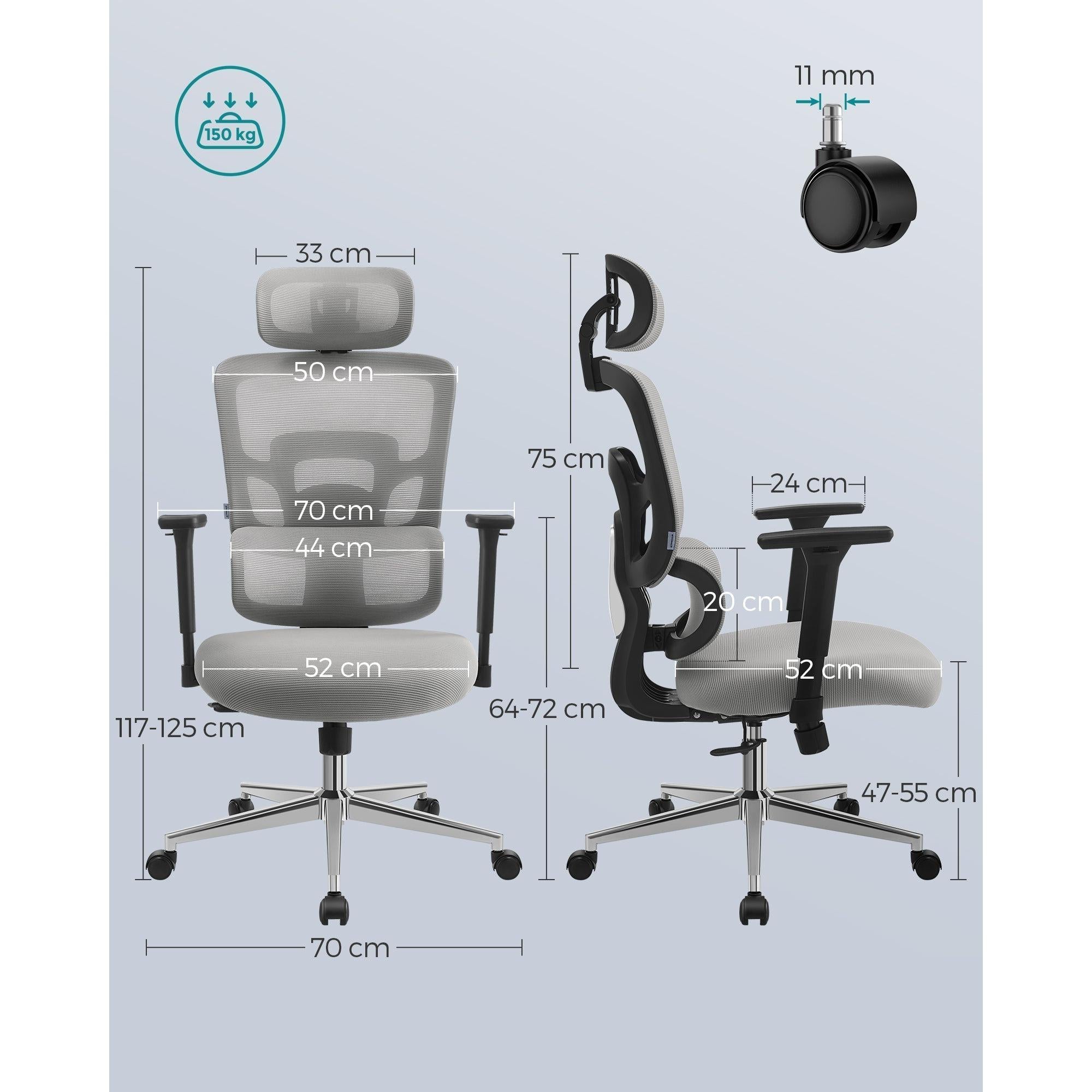 Ergonomikus irodai szék, állítható deréktámasszal, szürke-SONGMICS-Vita Home