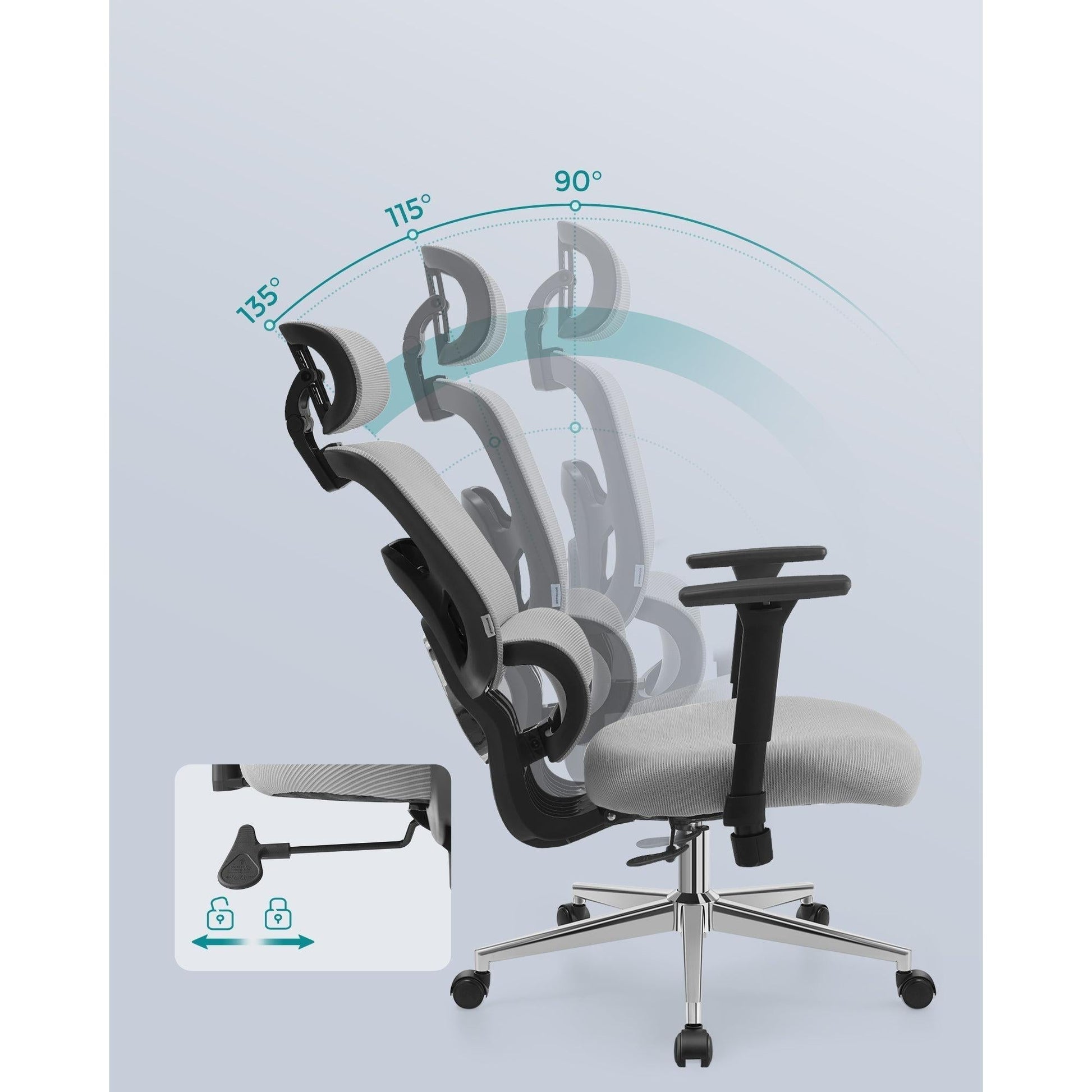 Ergonomikus irodai szék, állítható deréktámasszal, szürke-SONGMICS-Vita Home