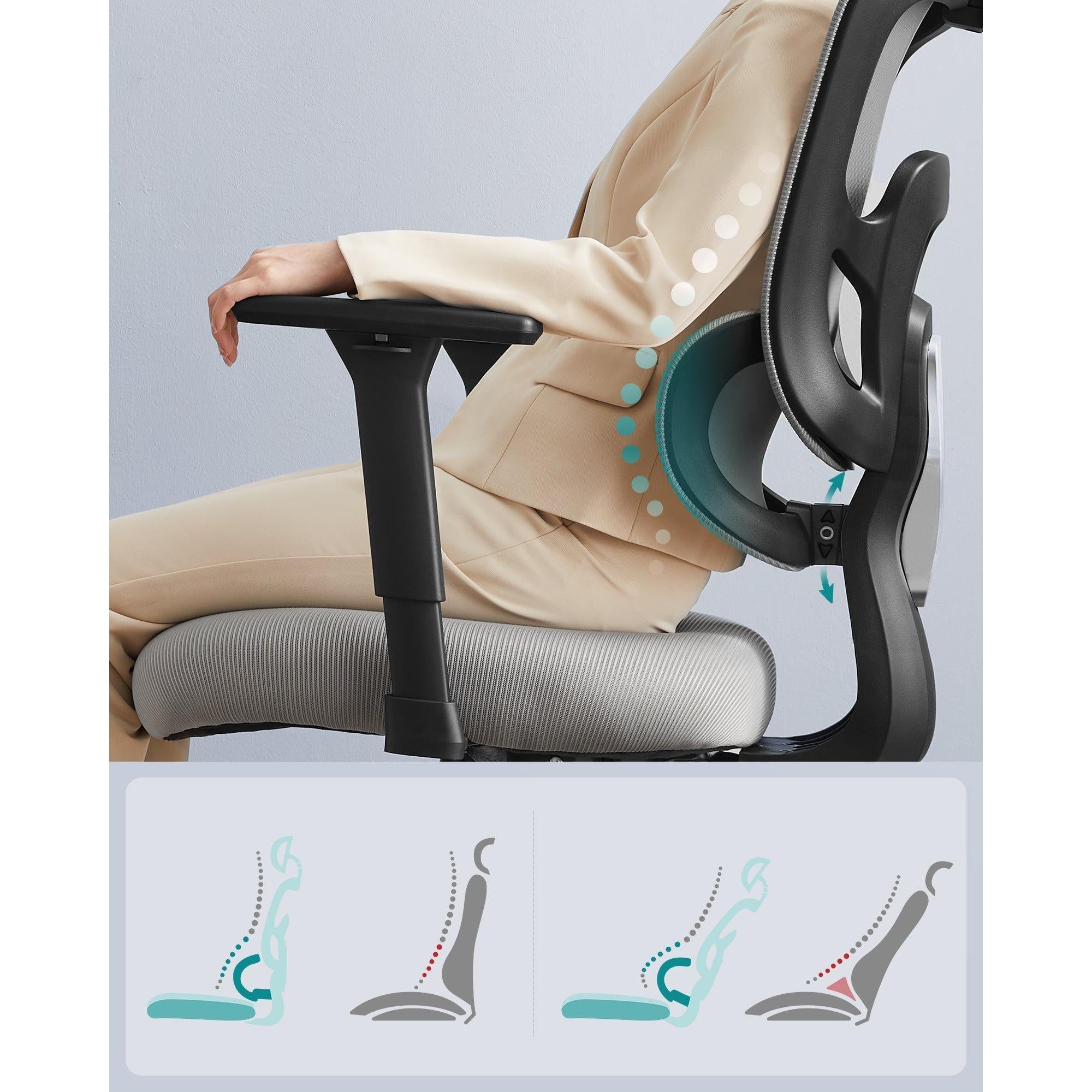 Ergonomikus irodai szék, állítható deréktámasszal, szürke-SONGMICS-Vita Home