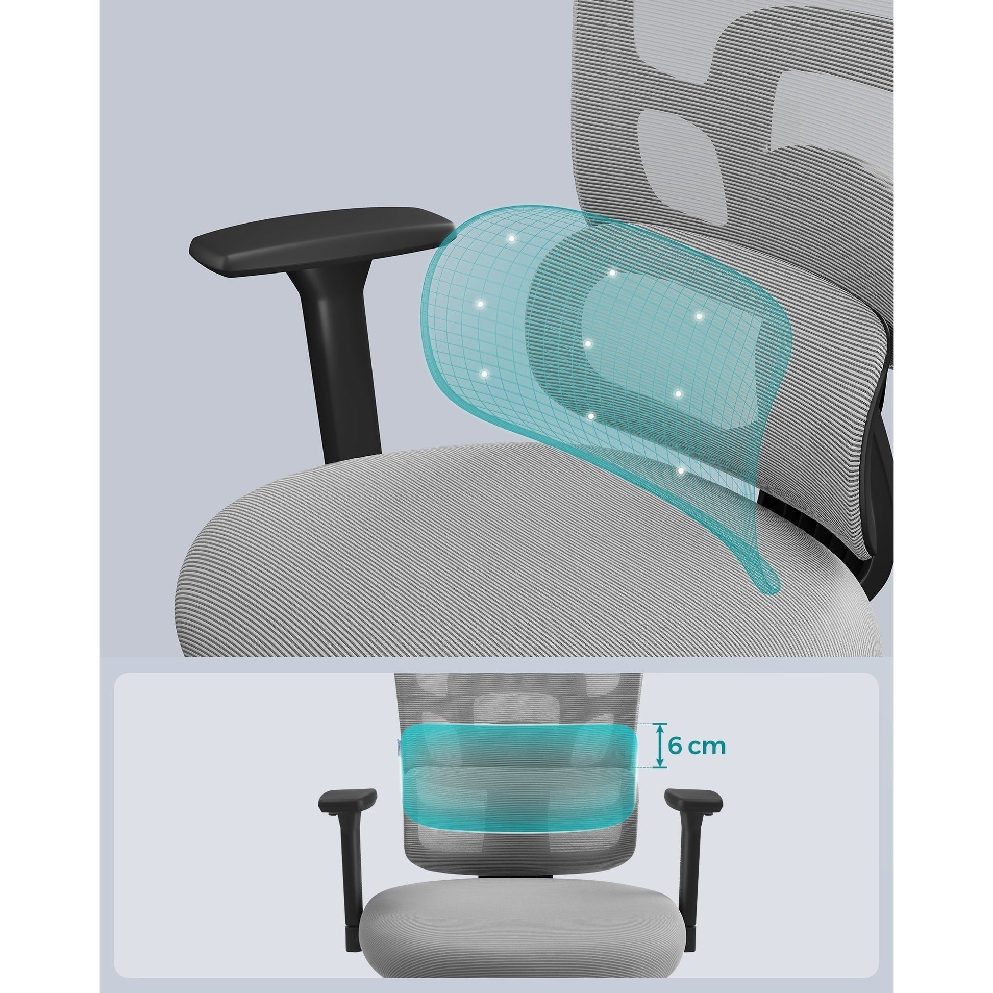 Ergonomikus irodai szék, állítható deréktámasszal, szürke-SONGMICS-Vita Home