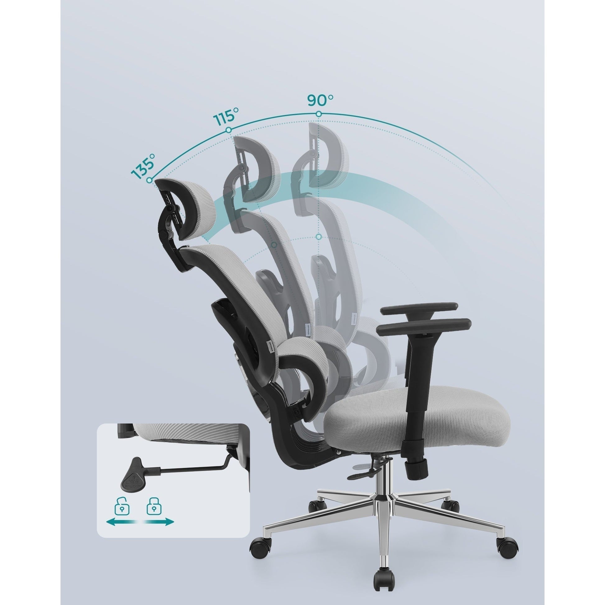 Ergonomikus irodai szék, állítható deréktámasszal, szürke-SONGMICS-Vita Home