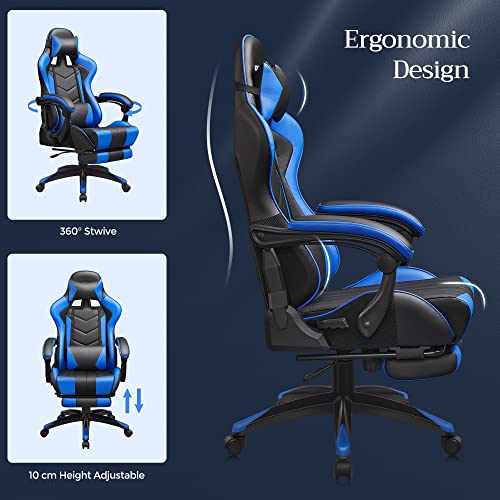 Ergonomikus irodai szék, számítógépes szék, kihúzható lábtartóval, kék-fekete-SONGMICS-Vita Home