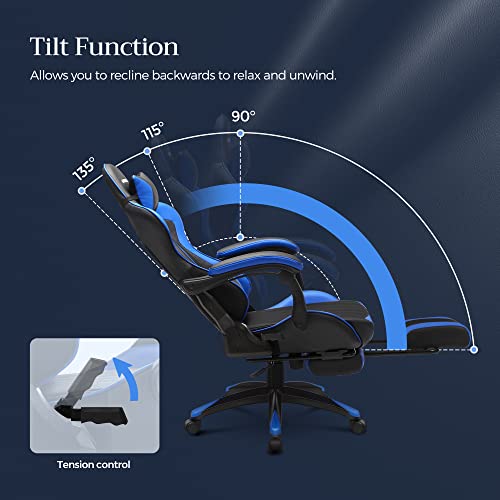 Ergonomikus irodai szék, számítógépes szék, kihúzható lábtartóval, kék-fekete-SONGMICS-Vita Home