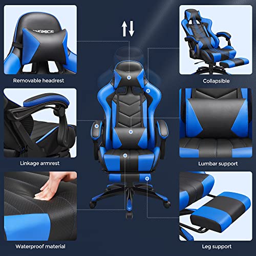 Ergonomikus irodai szék, számítógépes szék, kihúzható lábtartóval, kék-fekete-SONGMICS-Vita Home