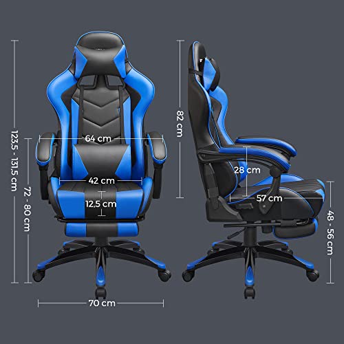 Ergonomikus irodai szék, számítógépes szék, kihúzható lábtartóval, kék-fekete-SONGMICS-Vita Home