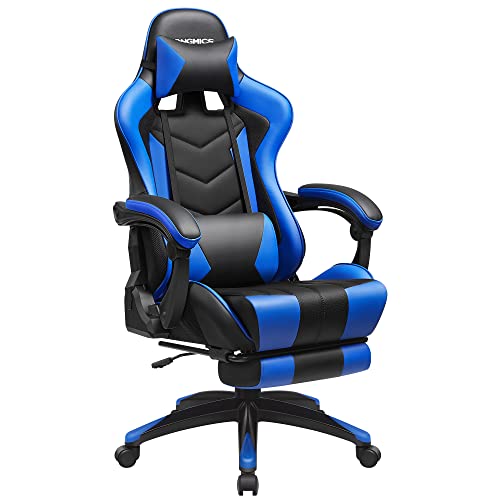 Ergonomikus irodai szék, számítógépes szék, kihúzható lábtartóval, kék-fekete-SONGMICS-Vita Home