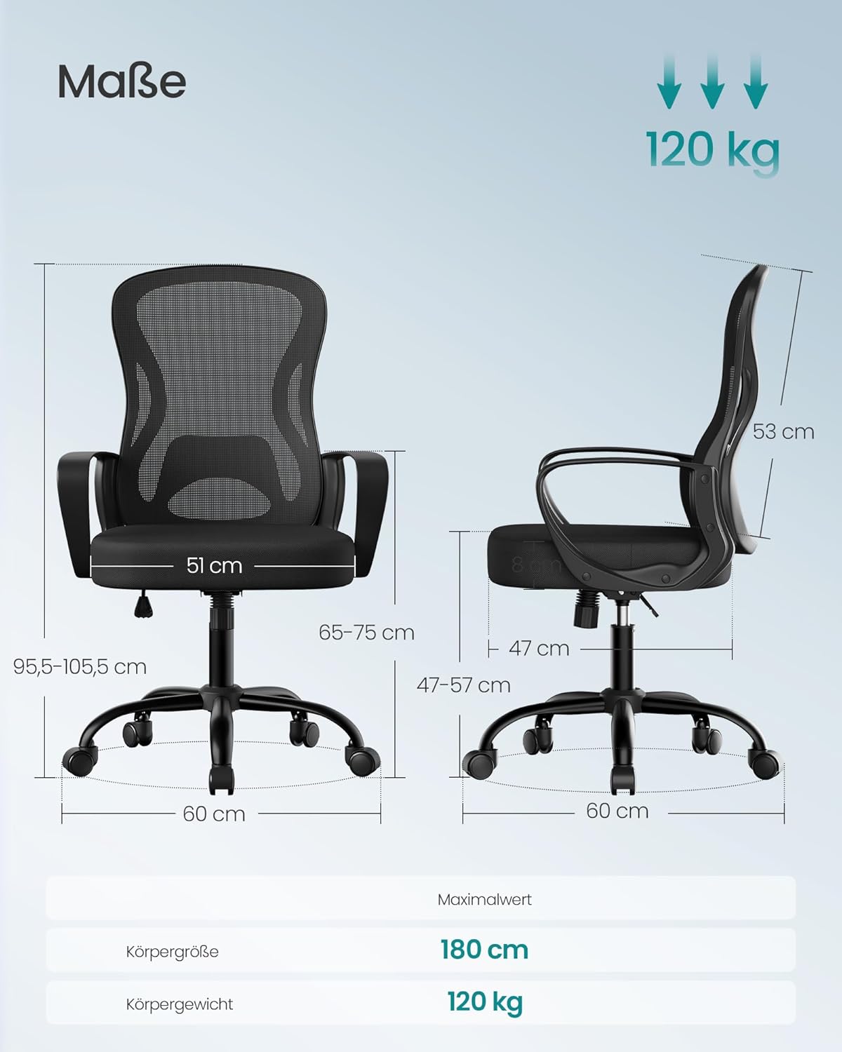 Ergonomska crna mrežasta uredska stolica s kotačima