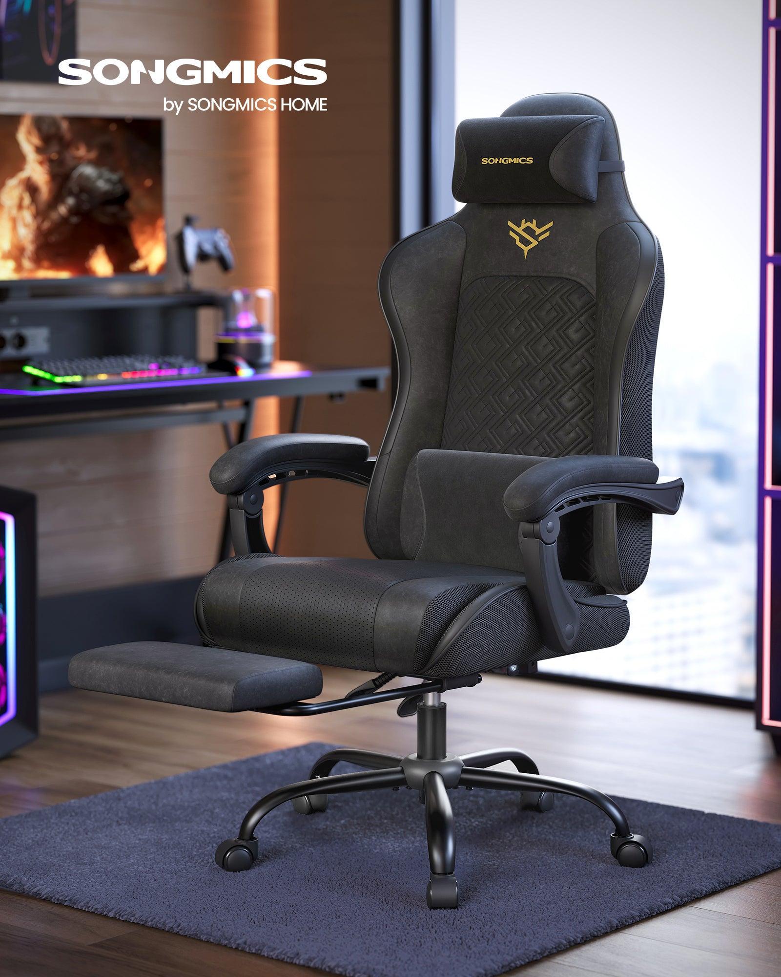 Ergonomska gamerska stolica s naslonom za noge i naslonima za ruke, tintno crna