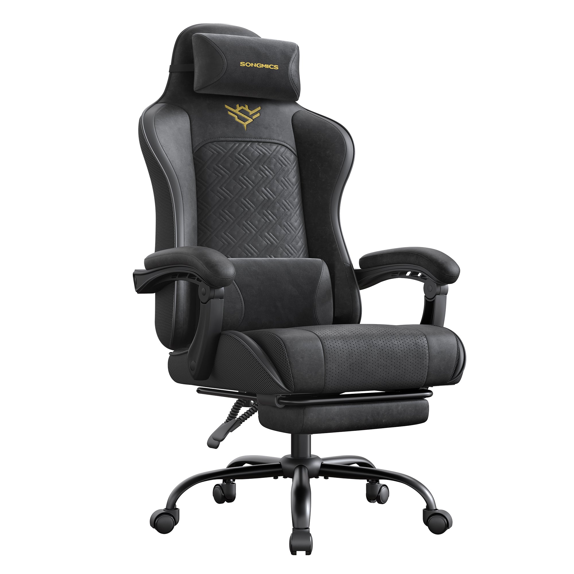 Ergonomska gamerska stolica s naslonom za noge i naslonima za ruke, tintno crna