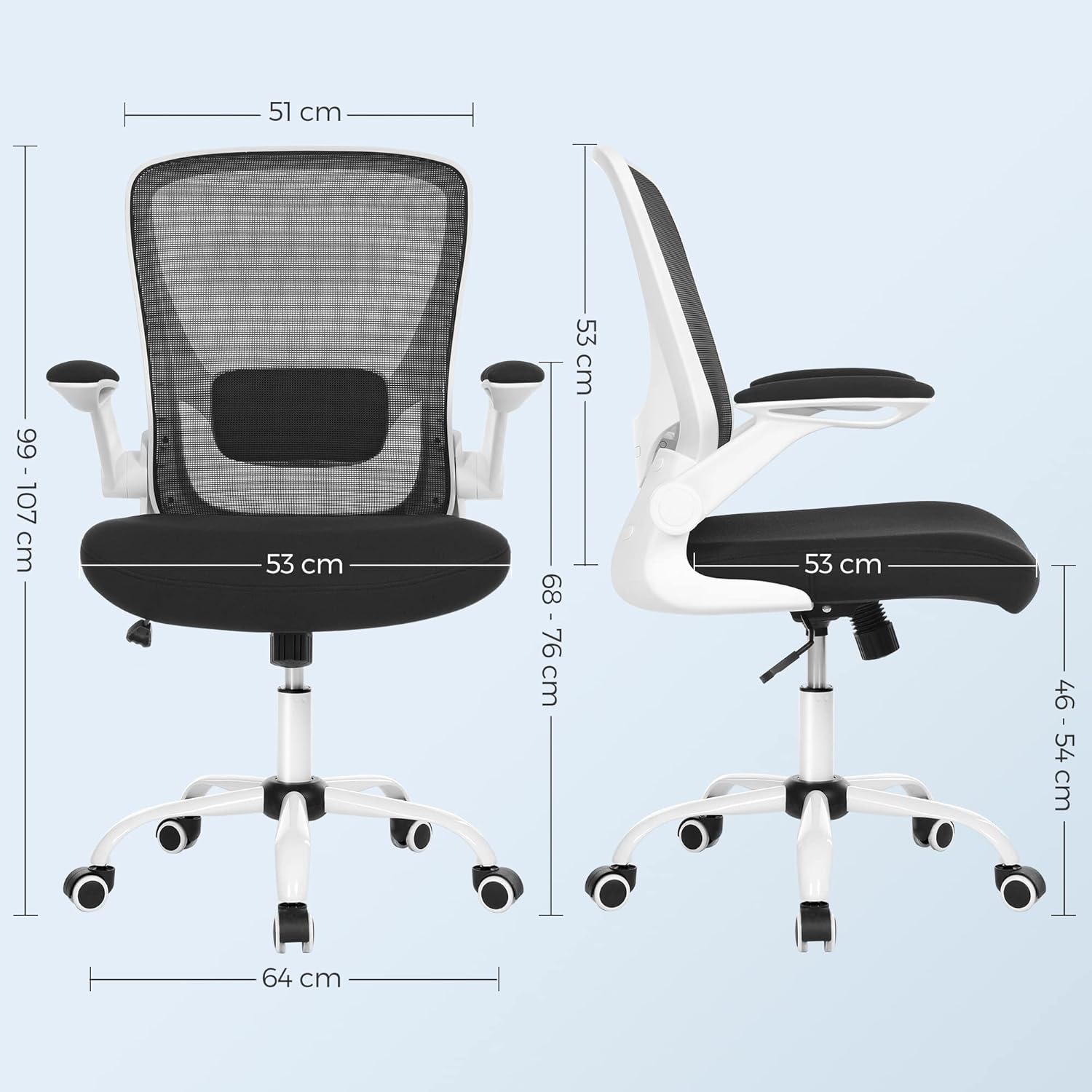 Ergonomska, okretna uredska stolica s mrežastim naslonom, crno-bijela | SONGMICS-vitahome.hr