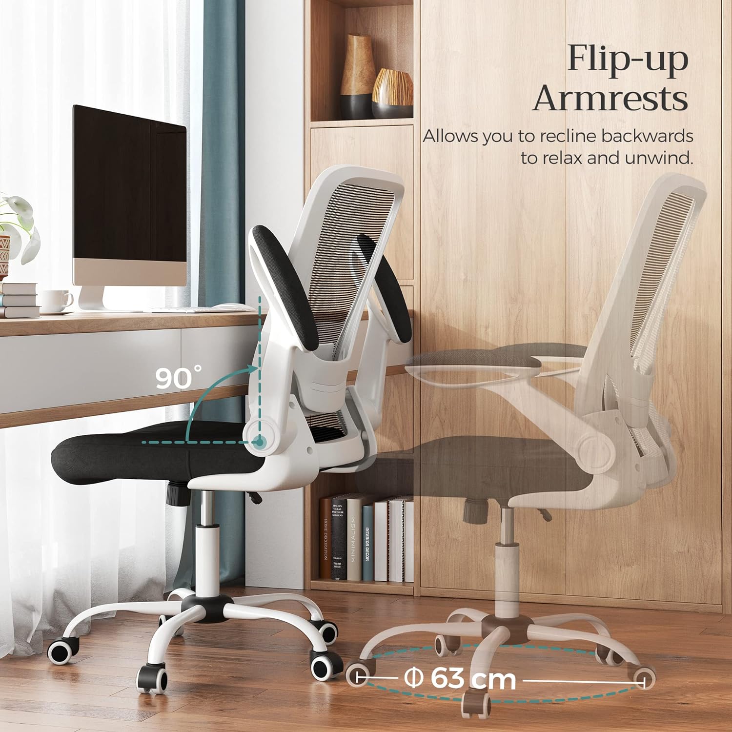 Ergonomska, okretna uredska stolica s mrežastim naslonom, crno-bijela | SONGMICS-vitahome.hr