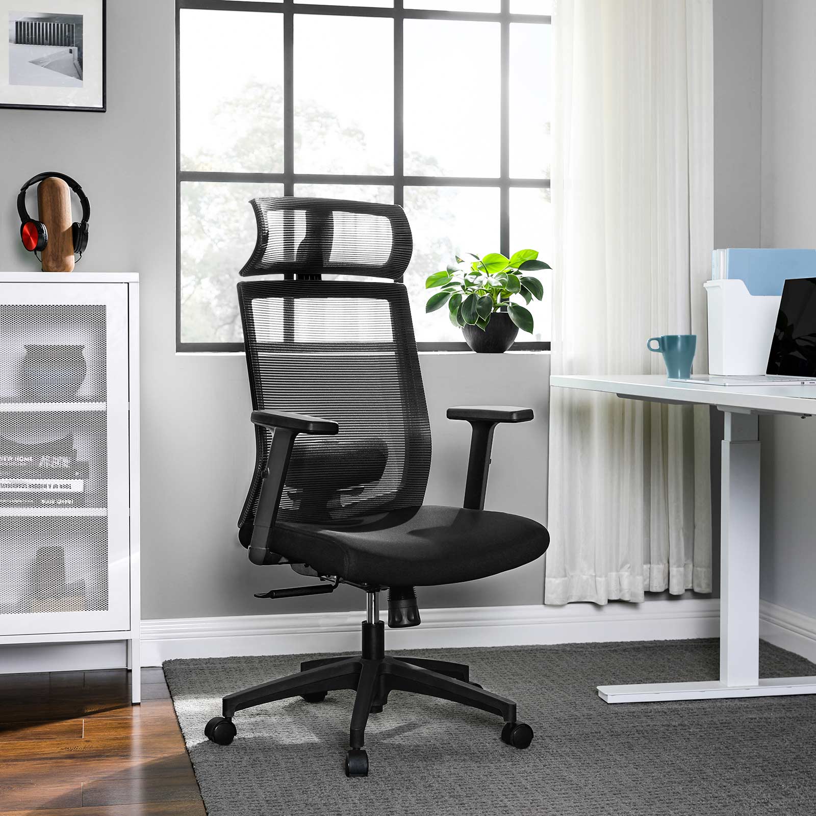 Ergonomska računalna stolica, okretna za 360°, s lumbalnom potporom, siva | SONGMICS-vitahome.hr
