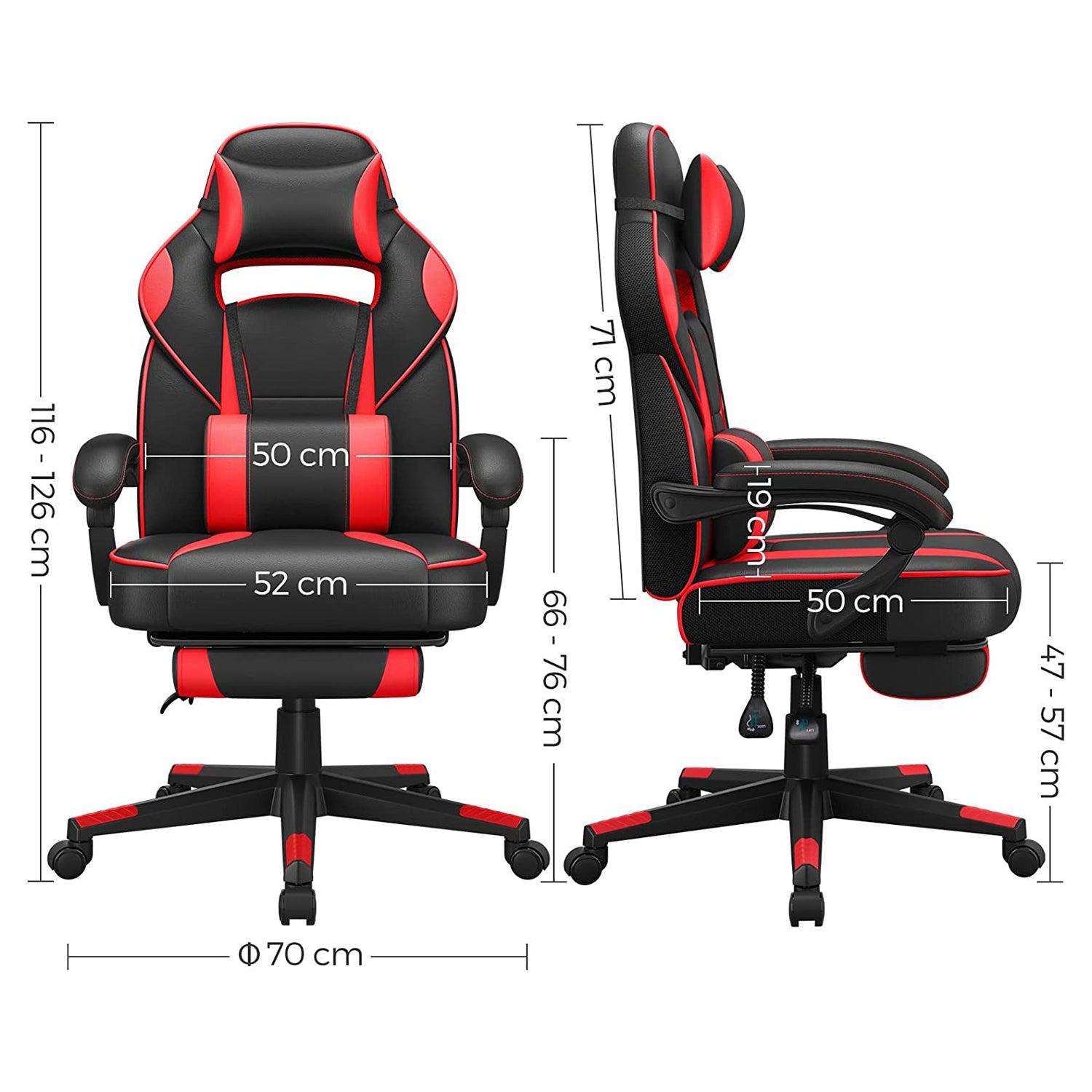 Ergonomska stolica s osloncem za noge i lumbalnim jastukom, crno crvena | SONGMICS-vitahome.hr