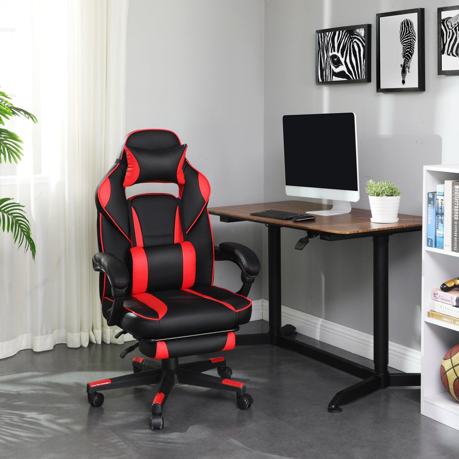 Ergonomska stolica s osloncem za noge i lumbalnim jastukom, crno crvena | SONGMICS-vitahome.hr