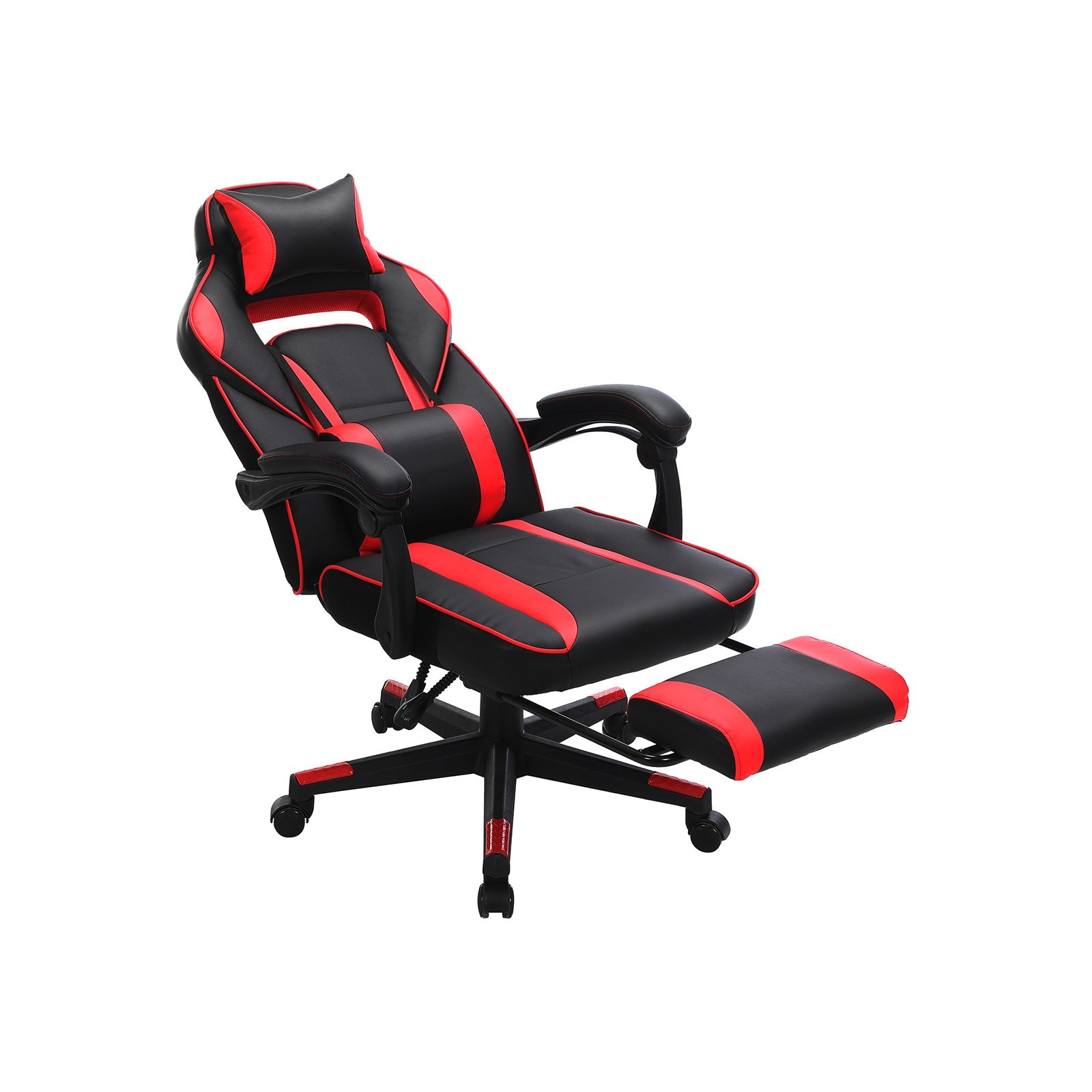 Ergonomska stolica s osloncem za noge i lumbalnim jastukom, crno crvena | SONGMICS-vitahome.hr