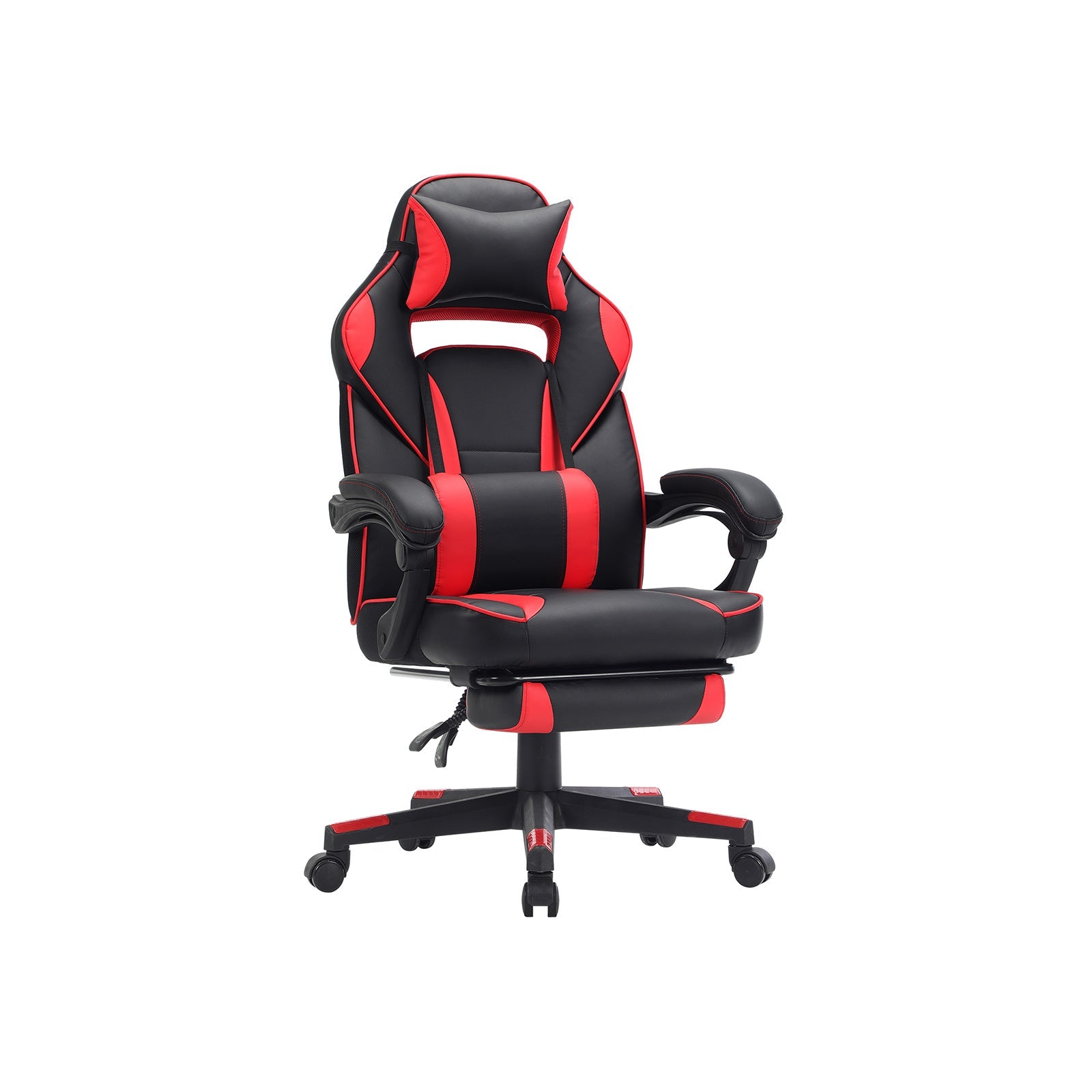Ergonomska stolica s osloncem za noge i lumbalnim jastukom, crno crvena | SONGMICS-vitahome.hr