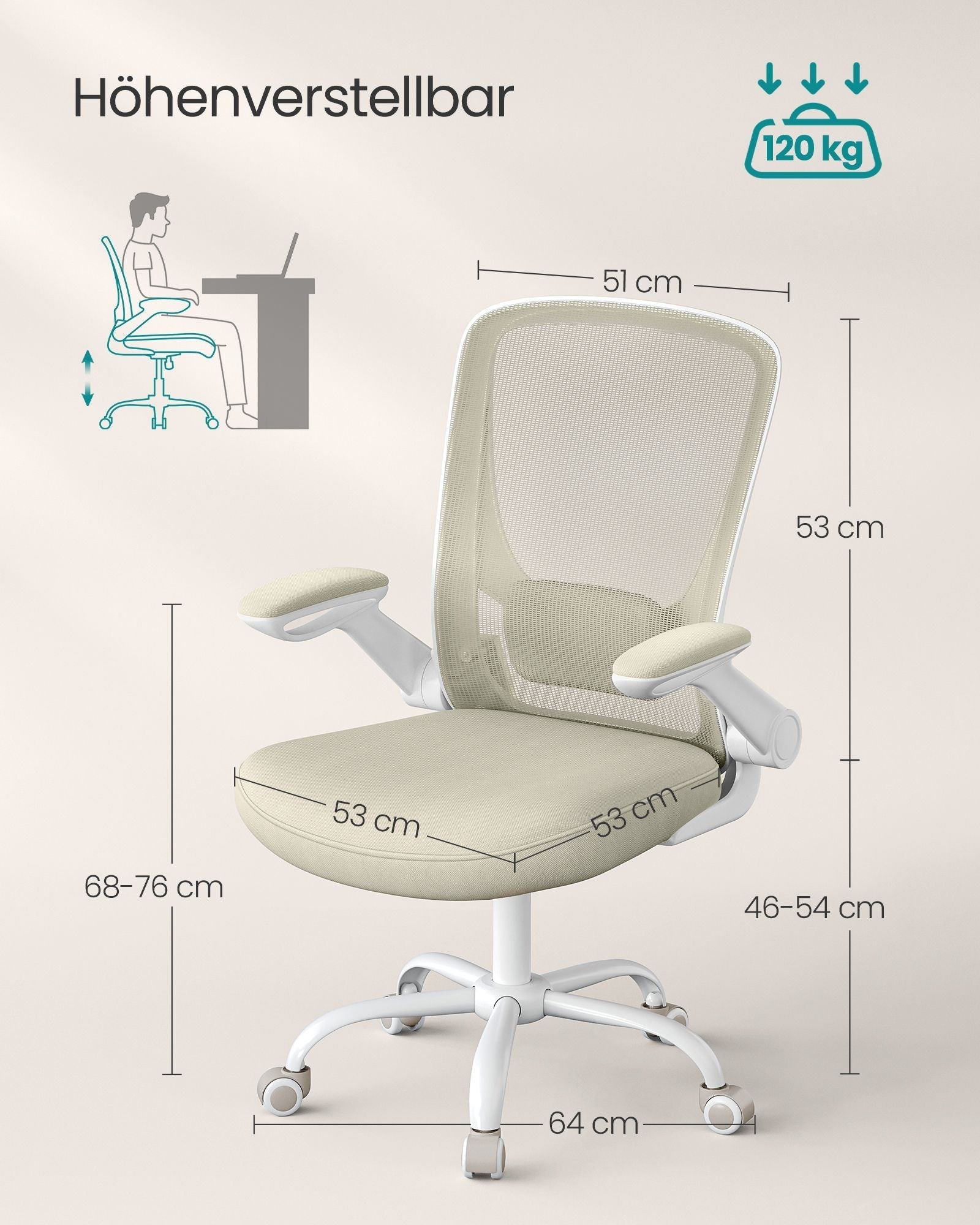 Ergonomska uredska stolica, boja zobene bež